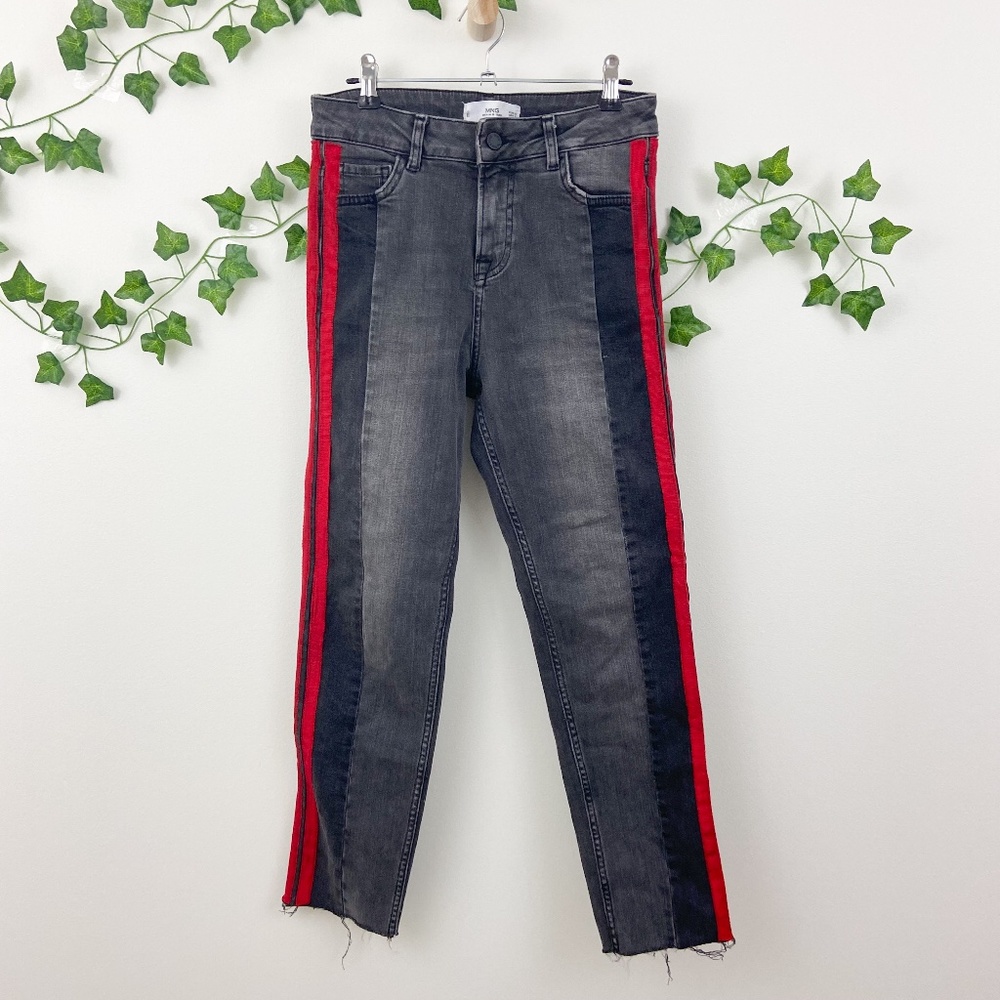 MNG Mango black red side stripe skinny jeans Sz 2